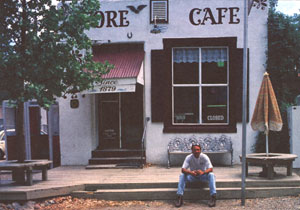 Joel Bourne takes a break outside a New Mexican cafe.